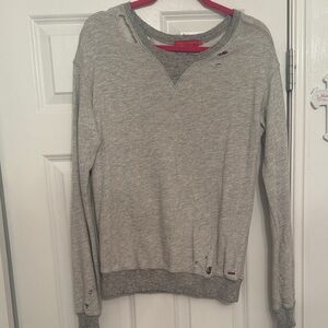 Women’s Light Gray Distressed Crewneck Sweater